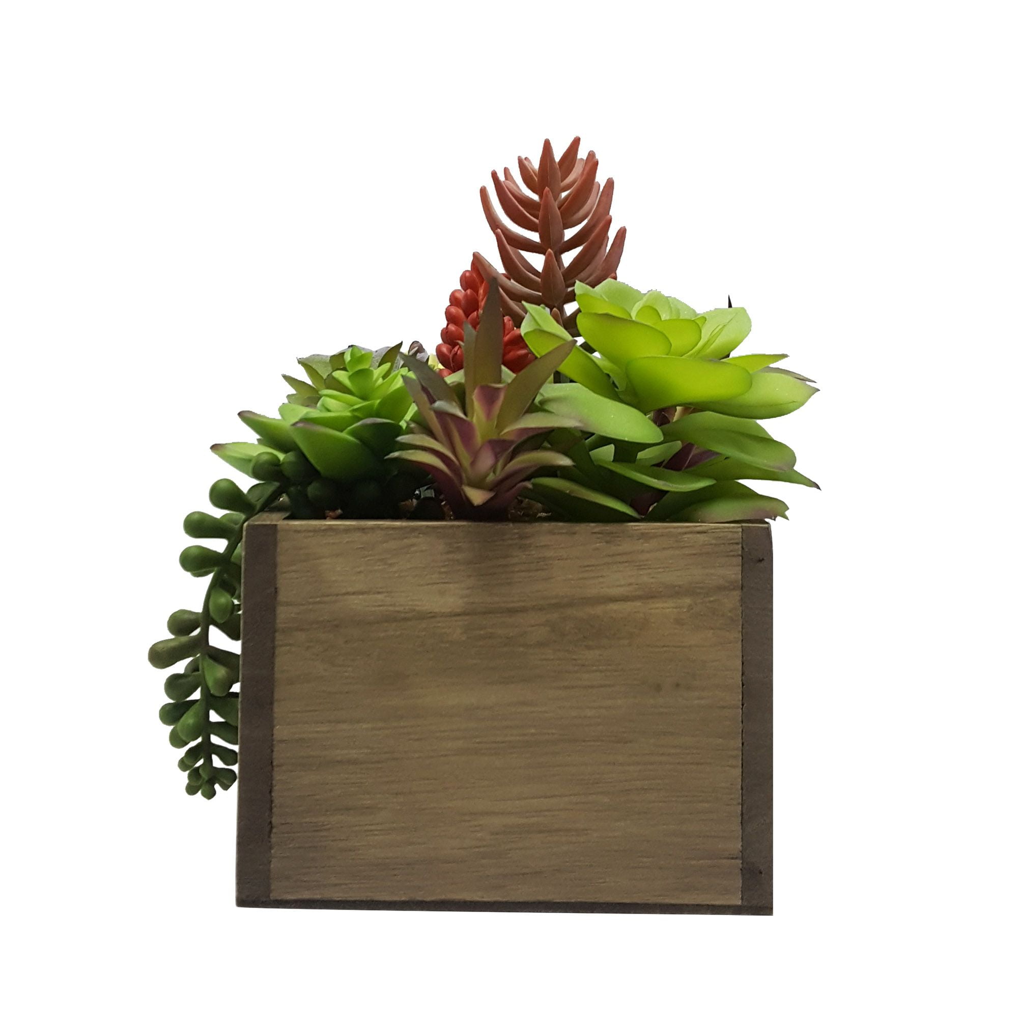(2 pack) Better Homes & Gardens 7.5" Artificial Mixed Succulent Plants in Brown Wood Box