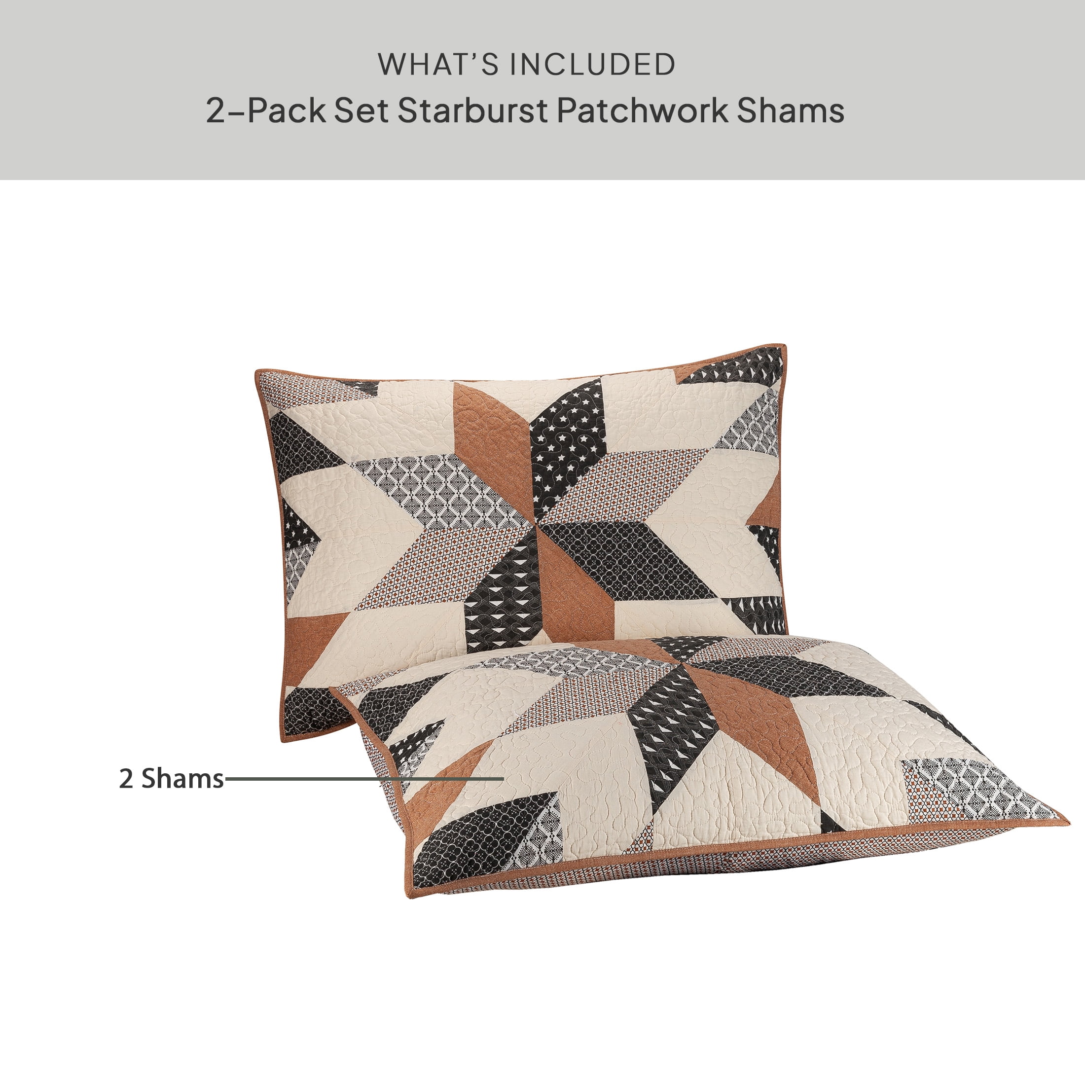 Better Homes & Gardens Starburst Patchwork Cotton Pillow Shams, King, 2 Pack