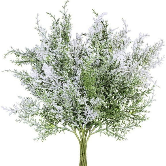 TETOU 6Pcs Snowy Artificial Cedar Picks Stems, 18.5" Frosted Faux Christmas Cedar Spray Greenery Branches for Holiday Season Floral Arrangement Centerpiece Winter Wedding Decorations