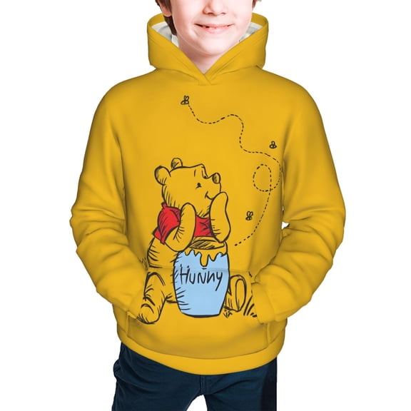 Winnie The Pooh Hoodie for Boys and Girls 3D Print Pullover Novelty Hooded Sweatshirt Hoodies with Big Pockets(Small)