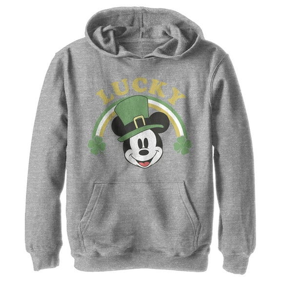 Boy's Mickey & Friends Mickey Mouse Lucky Rainbow  Pull Over Hoodie Athletic Heather X Large