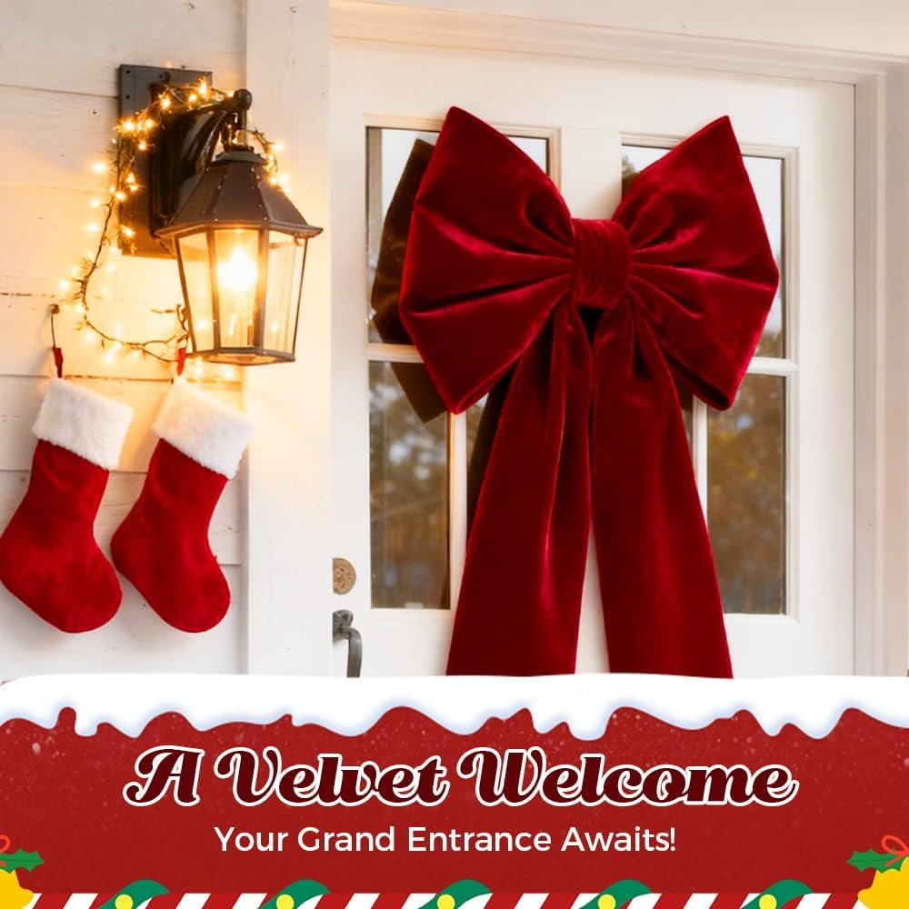 Guvpev 6FT Large Velvet Christmas Bows - Giant Black Xmas Bows for Christmas Tree Topper, Wreaths, Mantel, Front Door, Porch & Wedding Decorations, Indoor & Outdoor Holiday Christmas Decorations