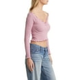 thumbnail image 2 of Women's Spring Fitted Crop Tops Long Sleeve V Neck Ribbed Knit Ruffle Slim T-shirt, 2 of 6