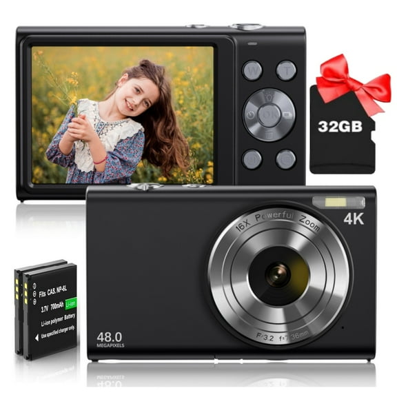 4K Digital Camera, Autofocus Vlogging Camera 48MP 16X Digital Zoom Digital Camera With 32GB Memory Card Portable Compact Small Camera For Teens Adult Beginner Kids，Perfect Gift