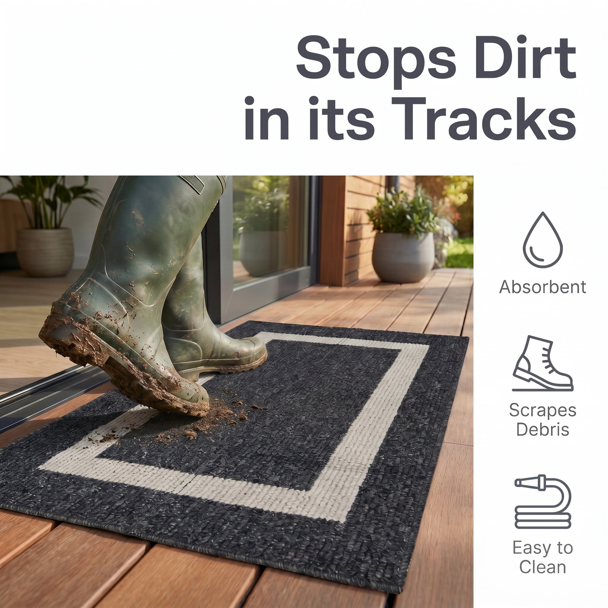 Unique Bargains Waterproof Non-Slip Low-Profile Entryway Rug Door Mat Black 32" x 20"