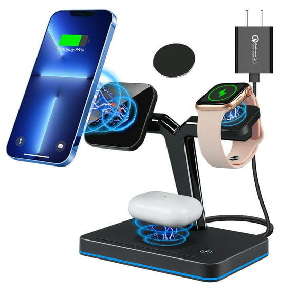 3 in 1 magnetic wireless charger compatible with Apple Watch and mobile phone white with wireless charge