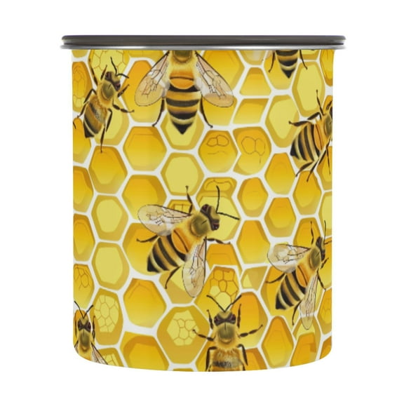 Bee Honeycomb Airtight Coffee Bean Canister 30oz Food Storage Containers with Lids For Gournd, Tea, Sugar, Flour, Rice, Cereal, Candy Cookie Jar