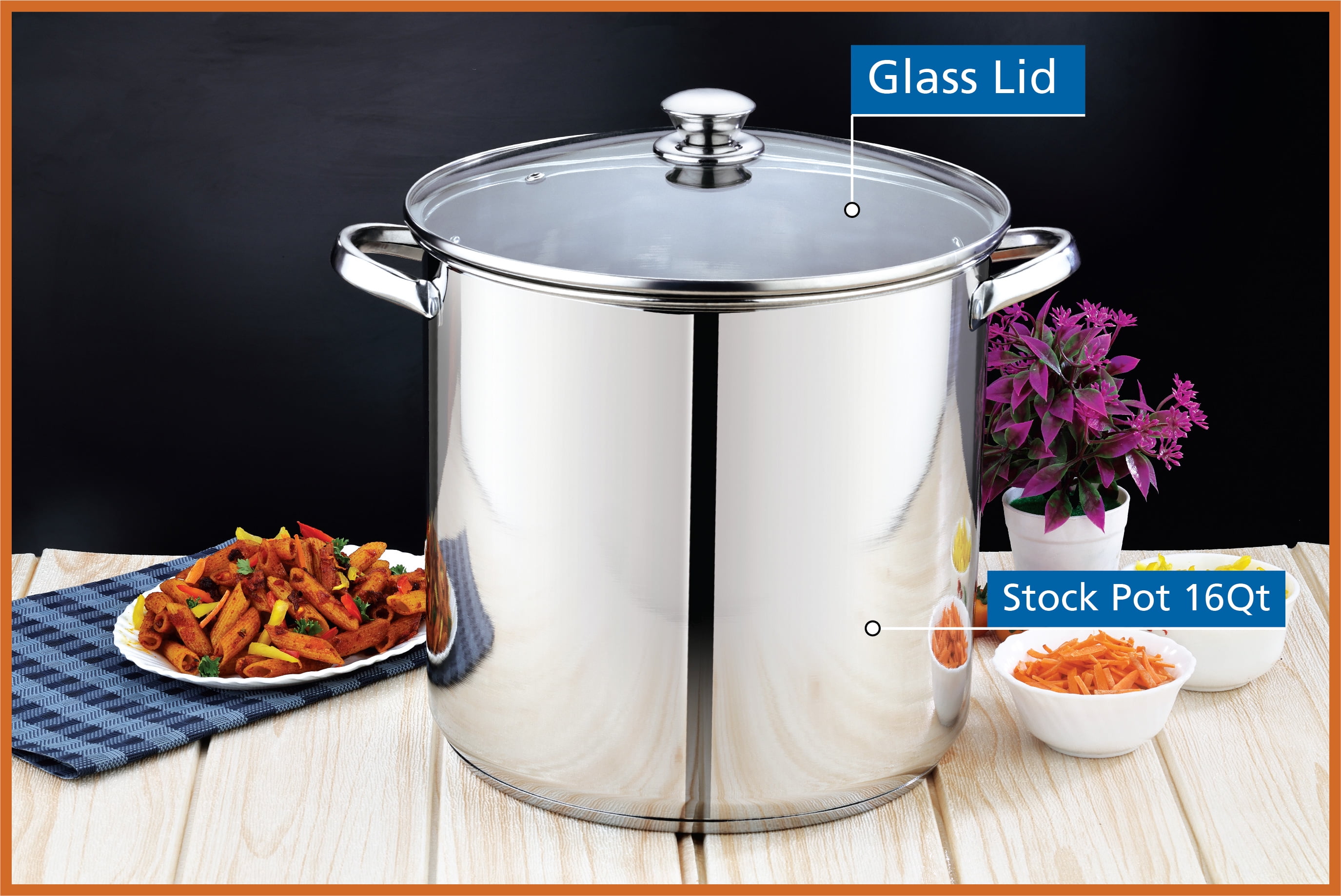 Mainstays Stainless Steel 16-Quart Stock Pot with Glass Lid