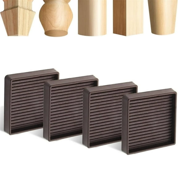 NOGIS Non Slip Furniture Pads - 3x3 Square Rubber Anti Skid Caster Cups Leg Coasters - Couch, Chair, Feet, and Bed Stoppers with Anti - Sliding Floor Grip (Set of 4) Brown