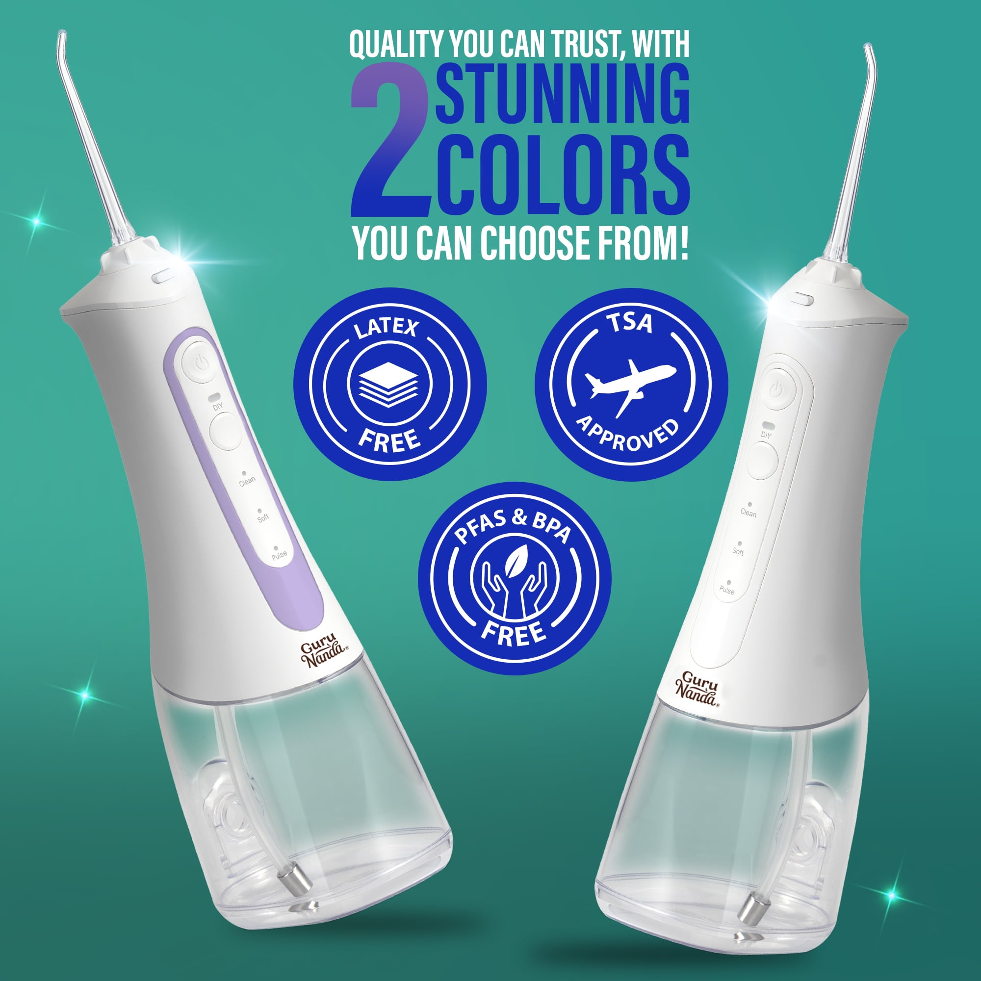 GuruNanda Cordless Water Flosser 2.0 XL – 380ML Tank, 4 Modes, Rechargeable, Smart Timer for Deep Cleaning & Happy Gums – Lavender