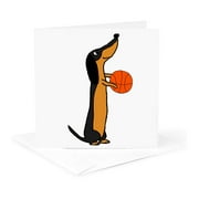 3dRose, Cute Funny Dachshund Playing Basketball Cartoon, 1 Greeting Card with envelope