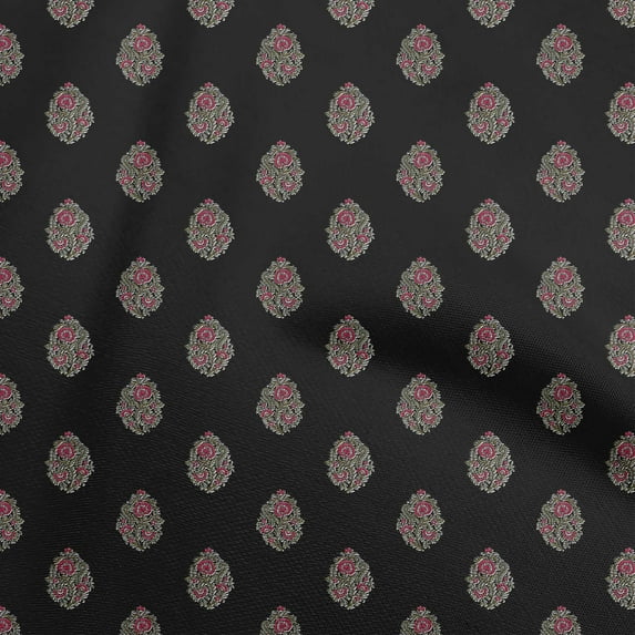 oneOone Silk Tabby Navy Gray Fabric Asian Ajrakh Floral Sewing Craft Projects Fabric Prints By Yard 42 Inch Wide