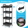 thumbnail image 3 of 4 Tier Rolling Utility Cart with Removable Drawer, Bathroom Storage Organizer with 2 Lockable Wheels, Mobile Shelving Unit for Kitchen, Office, Snack, Craft, Makeup, Baby Essentials, Black, 3 of 7