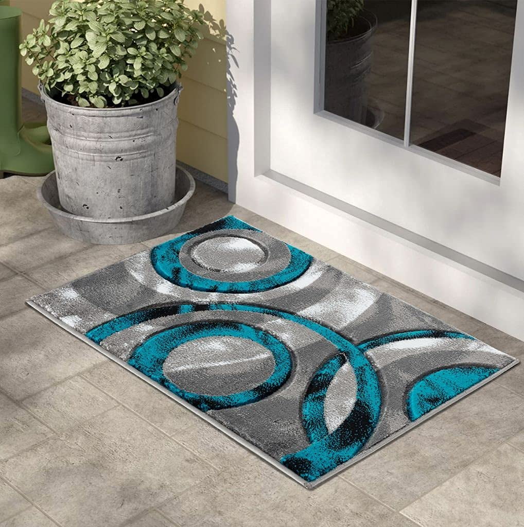 GLORY RUGS Area Rug 2x3 Turquoise Door Mat Modern Circles Soft