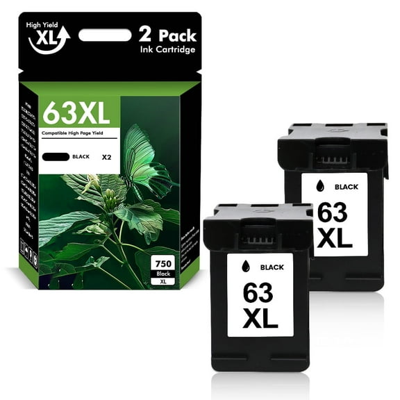 63 63XL Ink Cartridges Compatible for HP 63XL 63 HP63 3830 2 Pack Black Ink for Envy 4510 4520 OfficeJet 4650 4655 3830 5255 5258 Deskjet 3630 3632 1112 2132 2130 Printer
