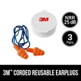 thumbnail image 2 of Tapones para oídos 3M reutilizables con cable NRR 25 dB, paquete de 3, naranja (90716H3-DC), 2 of 4