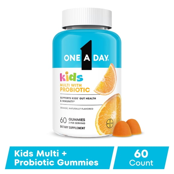 One A Day Kids Multivitamins Gummies with Immune Support, and Probiotics for kids Gut Health, Orange Flavor, 60 Count