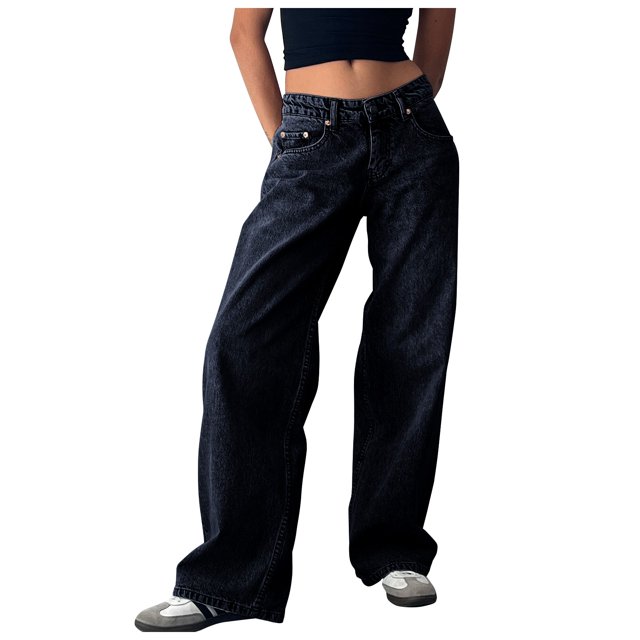 YDLCAFD Retro Low Waist Non Elastic Washed Straight Jeans Autumn New Street Wide Leg Denim Pants S