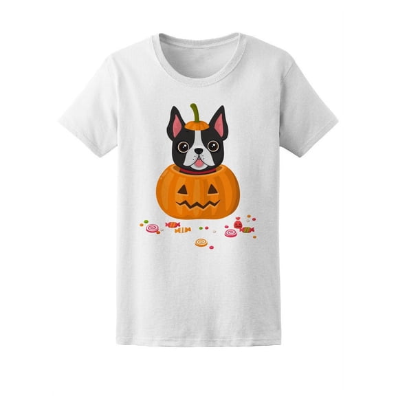 Haloween Pumpkin French Bulldog T-Shirt Women -Image by Shutterstock, Female Large