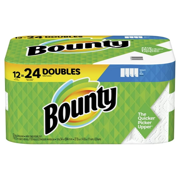 Bounty Select-A-Size Double 2-Ply Paper Towels, 98 Sheets Per Roll, Pack Of 12 Rolls - White, 12 Count [Pack of 1]