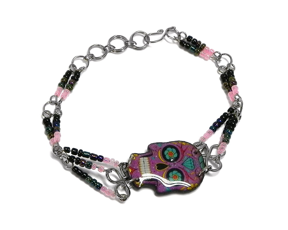 Artwork Store Adjustable Silver Bracelets Sheep Head Skulls and Flowers Charming Fashion Chain Link Bracelets Jewelry for Women