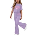 thumbnail image 2 of Amidoa Girls Summer 2 Piece Outfits Kids Print Short Sleeve and Pants Casual Clothing Sets Purple Size 5T, 2 of 7