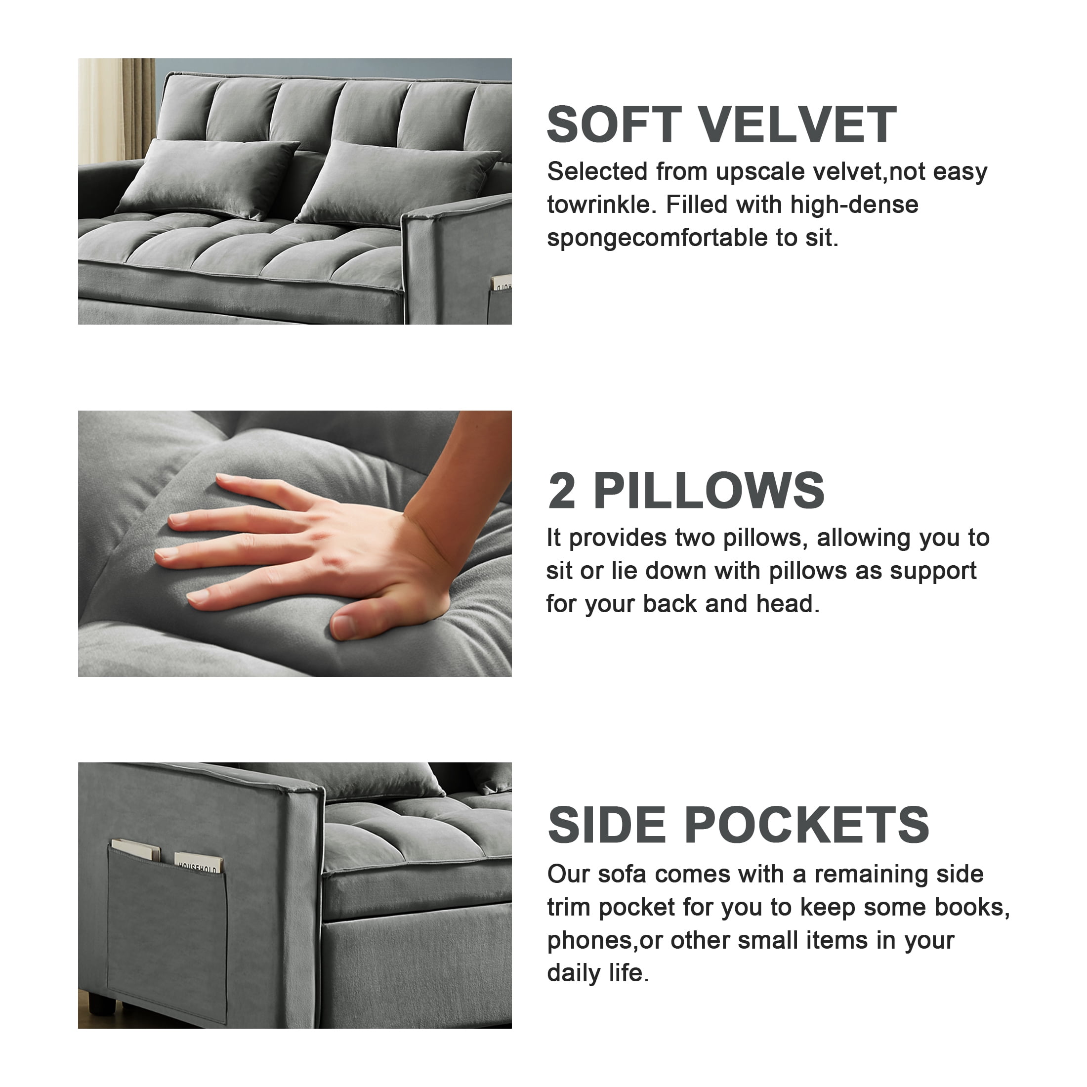 DEALTOPS Loveseat Convertible Pull Out Sleeper Sofa Bed, Gray