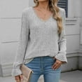 thumbnail image 4 of Scyoekwg Womens Long Sleeve Fall Tops V-Neck Stripe Brushed Tops Vintage Loose Fall Clothes Dressy Casual Blouses Fashion Solid Color Blouses(Gray,S), 4 of 7