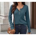 thumbnail image 2 of Women’s Long-Sleeve Henley Top Soft Knit Button Pullover Casual Loose Fit Neck Lightweight Tunic Blouse Basic Tees Fall Sweaters, 2 of 7