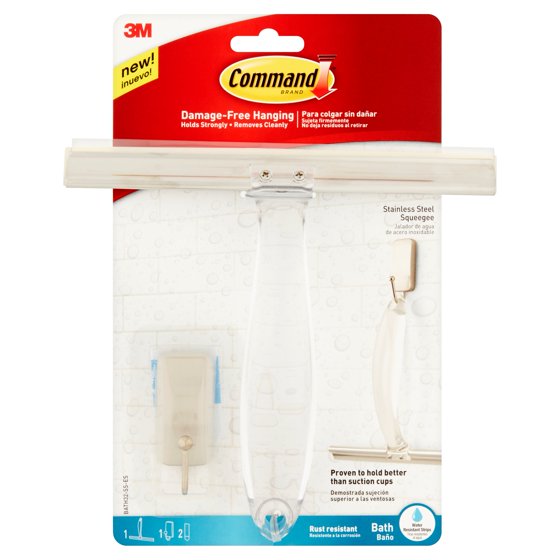 Command Shower Squeegee, Satin Nickel, 1 Squeegee, 1 Hook, 1 Small