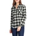 thumbnail image 2 of INSPIRE CHIC Women's Plaids Long Sleeves Cuffs Boyfriend Button Down Shirt White M, 2 of 6
