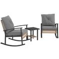 thumbnail image 2 of Premium 3-Pc Rattan Rocking Chair Set - UV-Safe PE Wicker, Steel Frame, Plush All-Weather Cushions - Gray - Patio, Porch, Garden Furniture., 2 of 7