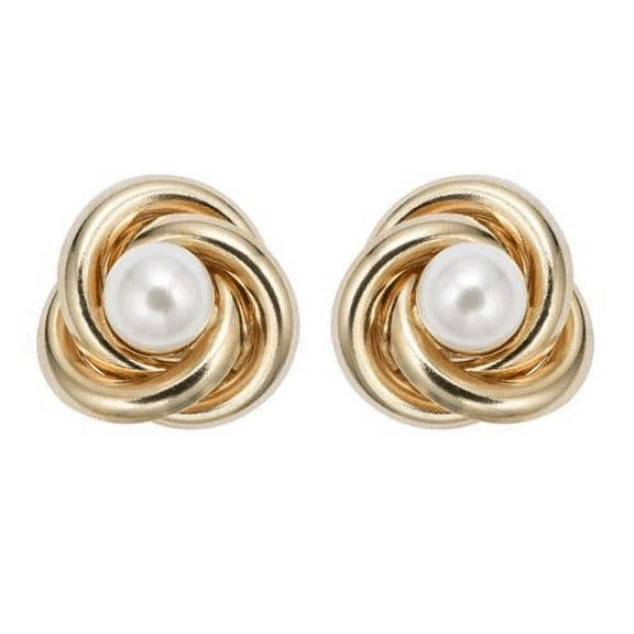 Unisex 18K Yellow Gold White Freshwater Pearl Round 3 CT Stud Earrings Plated