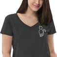 thumbnail image 4 of Simple line White Cat Embroidered recycled V-Neck Tee  (Charcoal Heather, XL), 4 of 4