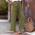 thumbnail image 4 of AHTJRT Lightweight Pants for Women Comfy Cotton Soft Trousers with Pockets Front Button Waist Straight Leg Spring Summer Slacks Dark Green S, 4 of 9