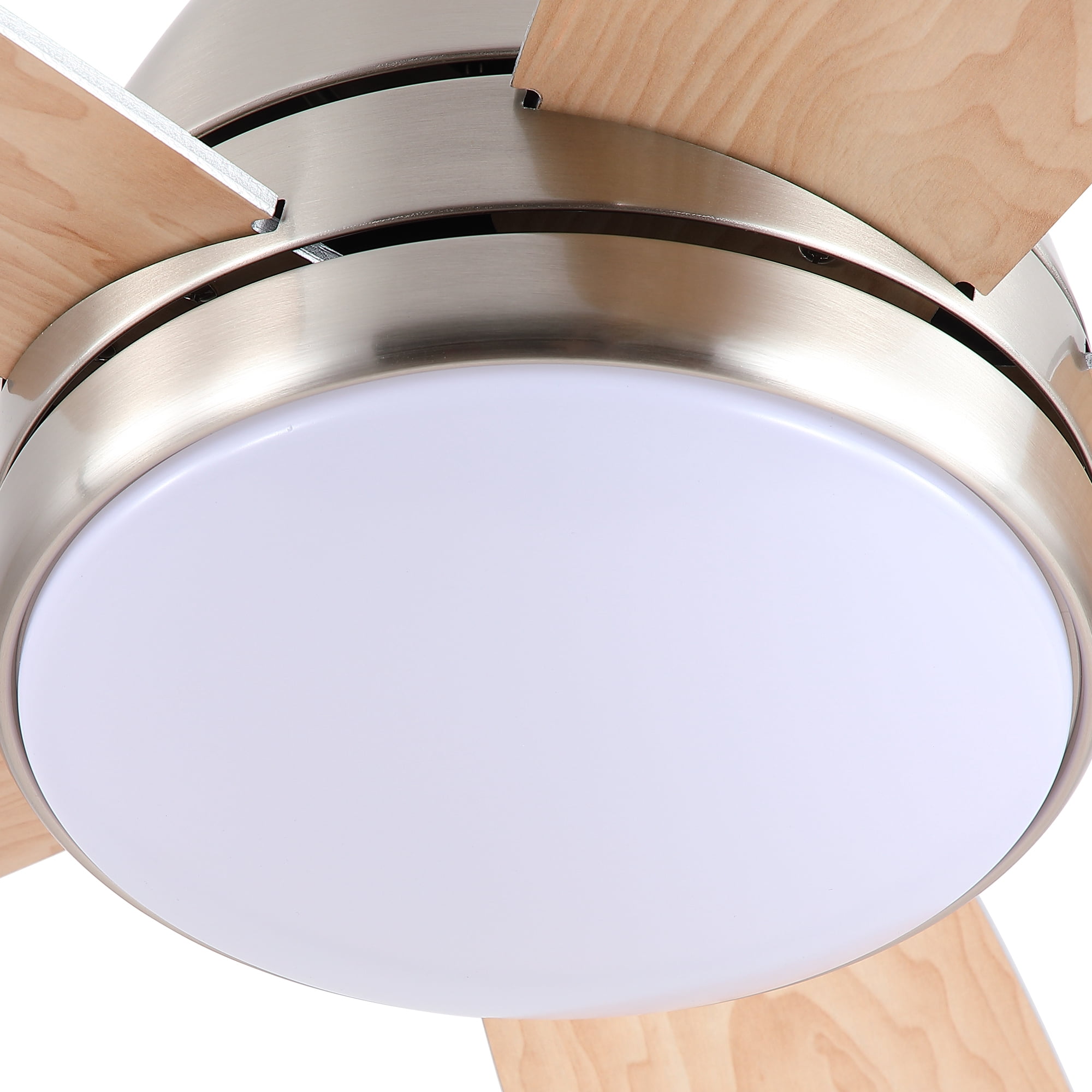 Leumius 52" Brushed Nickel Ceiling Fan with Intergrated LED Light Kit, Remote Control, 5 Plywood Blades and Work with Smart APP for Living Room Bedroom