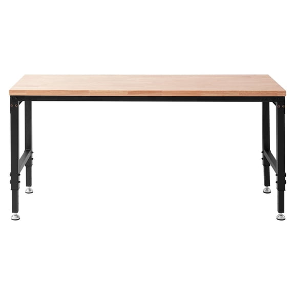 Adjustable Workbench 72"x25", Garage Worktable with Wheels & Power, 3000 LBS Capacity, Solid Wood Top, Storage Hooks, Height Adjustable 28-39.5", Home Office
