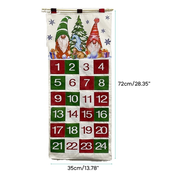 Calendario De Adviento De Tela Rellenable - 24 Bolsillos, 122x50 Cm, Decoración Navideña Colgante