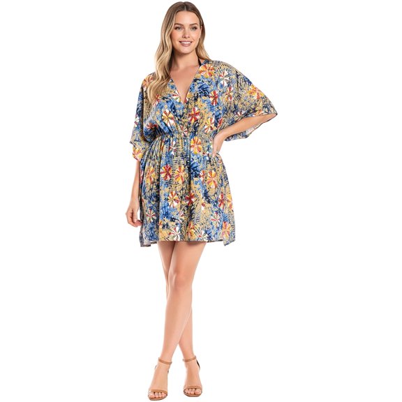 HAPPY BAY Women's Beachwear Summer Swim Beach Dress Cover ups for Swimwear Women Plus Size Fall Swimsuit Coverups for Women 1X-2X Blue, Floral