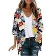 thumbnail image 3 of jsaierl Women Floral Print Lightweight Chiffon Kimono Cardigan Short Sleeve Loose Beach Wear Cover Up Blouse Top, 3 of 6