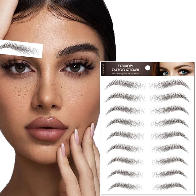 Pegatinas de tatuajes de cejas a prueba de agua, formas de cejas naturales simuladas, parches de cejas temporales de larga duración, varios estilos, no irritantes, fácil aplicación, 1 par