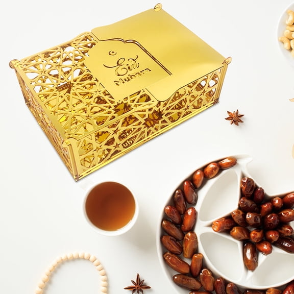 Ramadan Tray Eid Mubarak Serving Tray Hollow Acrylic Mirror Tray Fruit Plate Tableware Dessert Star Platters Candy Dish Storage Container DIY Display Holder Ramadan Islam Kareem Party Decor,G-L