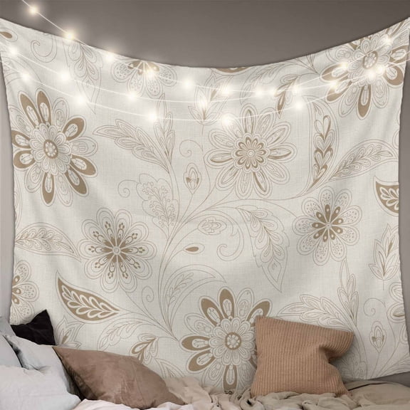 Brown Flowers Large Tapestry for Bedroom Wall Hanging Tapestry, Vintage Ethnic Tribal Floral Leaves Ceiling Backdrop Tapestries Poster Blanket Wall Decor for Teens Room Living Room Dorm 86" x 104"
