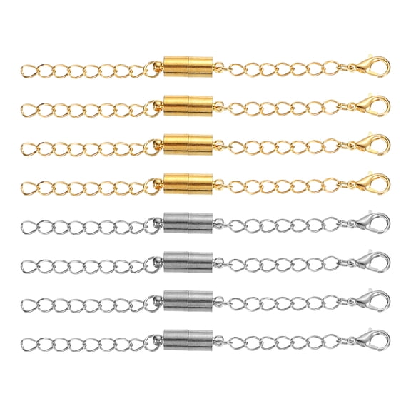 Uxcell 3.9 inch Magnetic Necklace Extender 8 Pack Necklace Clasps Chain Extenders Extension Golden Silver