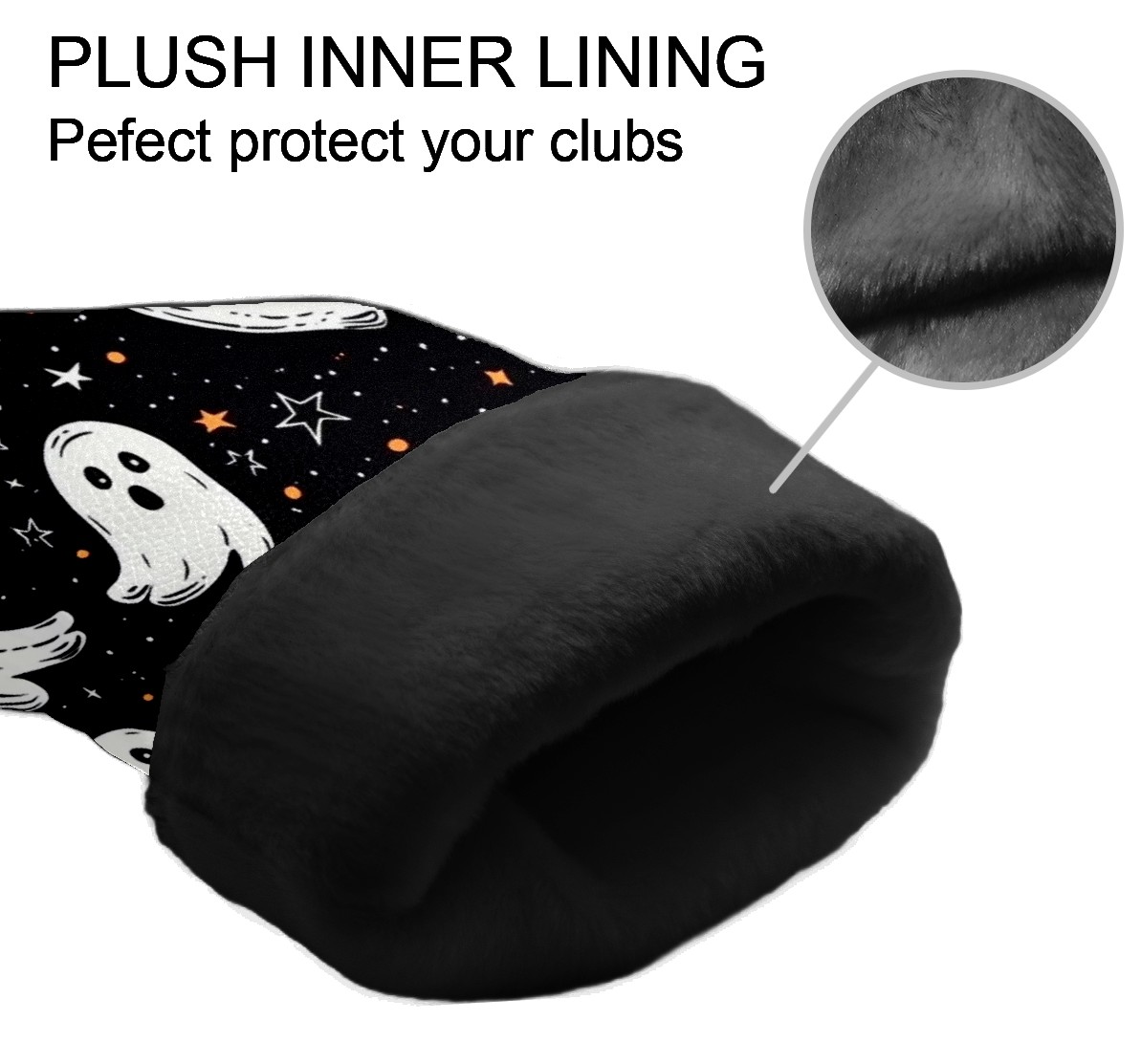 Golf Club Covers, Black WhiteGhost Premium PU Leather Driver Hybrid Putter Head Covers with Velvet Lining, Waterproof Golf Gifts for Men Women