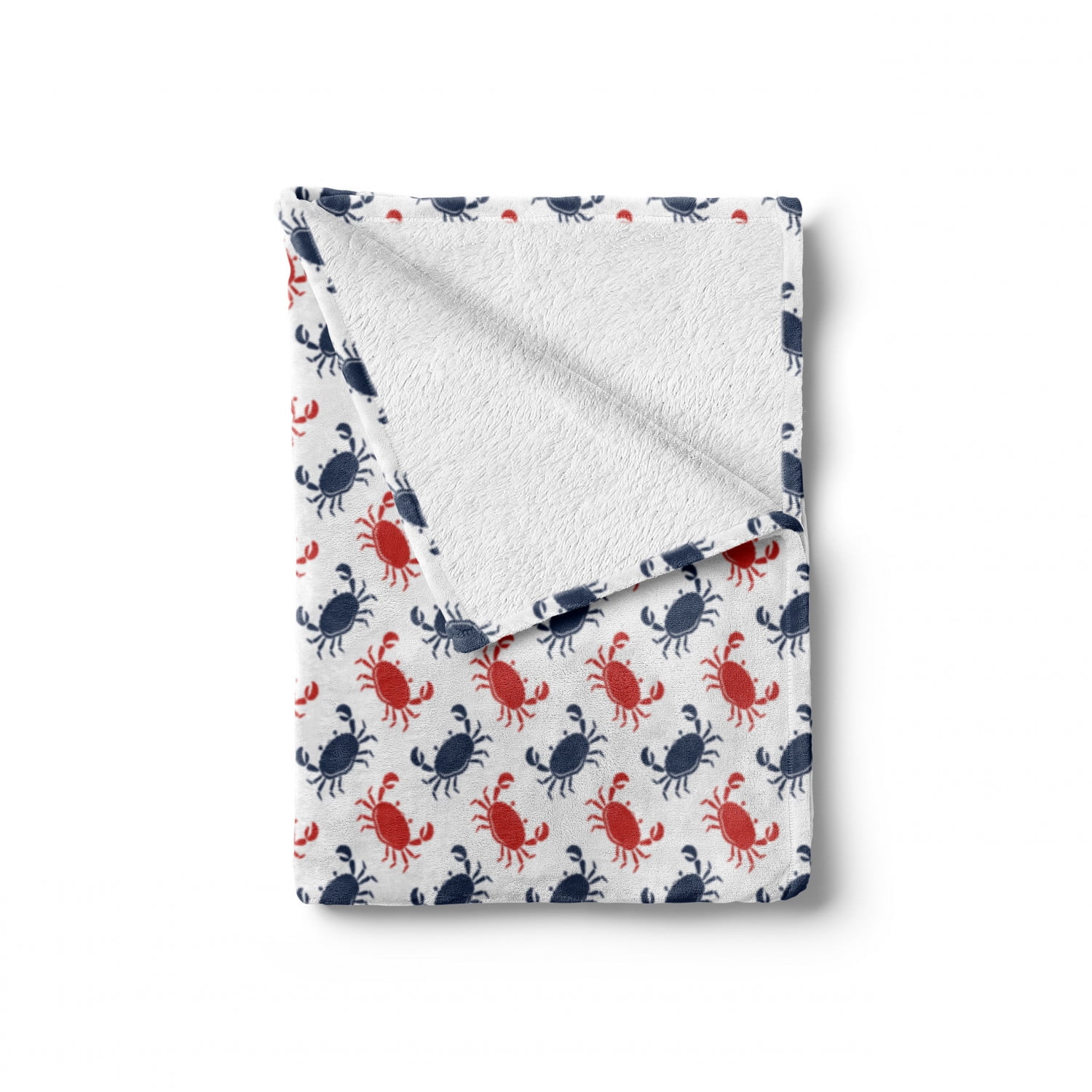 Ambesonne Crabs Soft Flannel Fleece Throw Blanket Blue and Red 50 x 60 Cozy Plush for Indoor and Outdoor Use Sea Animals Theme Crabs on The White Background with Vintage Style Pattern Print