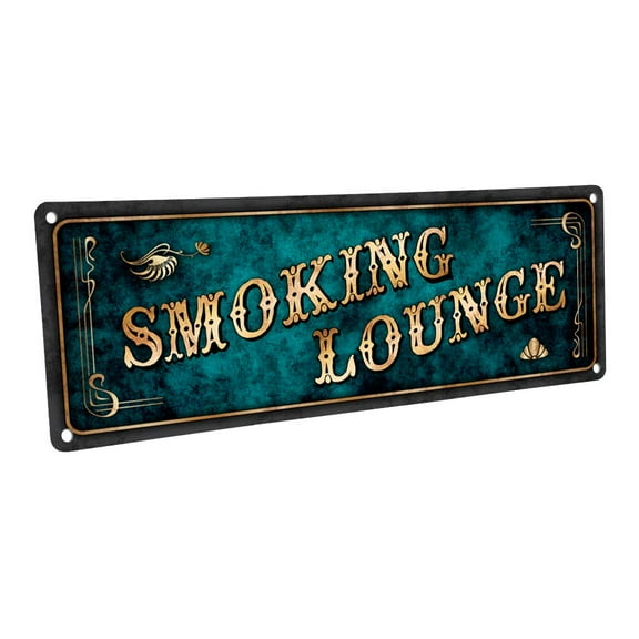 Blue Smoking Lounge 4"x12" Metal Sign, Wall Décor for Home and Office