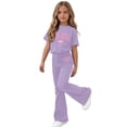 thumbnail image 7 of Amidoa Girls Summer 2 Piece Outfits Kids Print Short Sleeve and Pants Casual Clothing Sets Purple Size 5T, 7 of 7