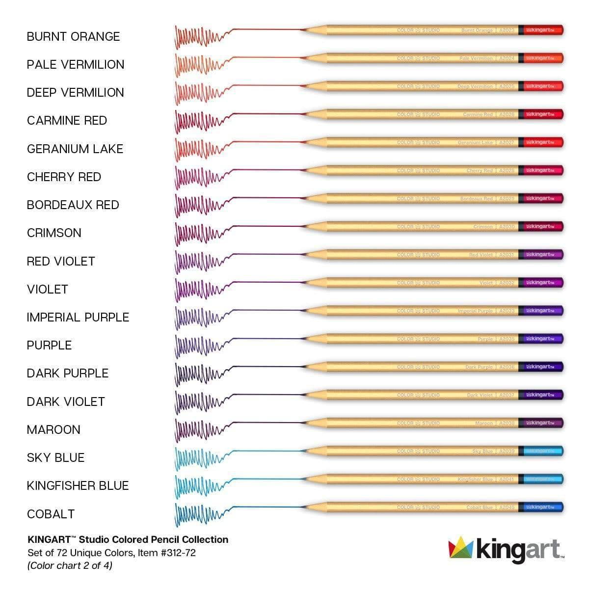 KINGART Studio Colored Pencils Set72 Soft WaxBased Cores fo