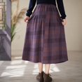 thumbnail image 7 of IWRICH Women's Vintage Plaid Pleated Wool Skirt Elastic Waist A-Line Midi Long Swing Skirt with Pockets Purple XL, 7 of 7